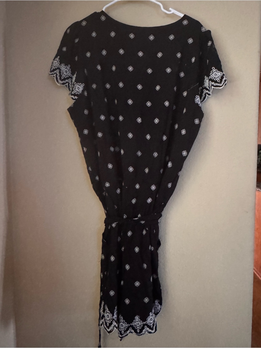 Loft Black Short Sleeve V-Neck Romper with White Embroidered Detail - Picture 3 of 3